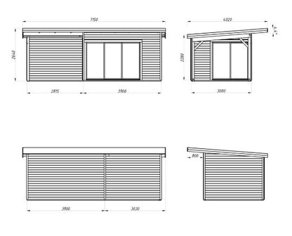 Zahradní domek Andrea 11,2 + 7,9  m2 s posuvnými dveřmi s dvojitým sklem