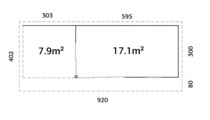 Zahradní domek Andrea 17,1 + 7,9 m2 s posuvnými dveřmi