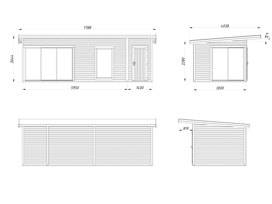 Zahradní domek Andrea 21,1 m2 s posuvnými dveřmi s dvojitým sklem