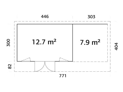 Zahradní domek Aurelia 12,7 + 7,9  m2 (hliníková okna a dveře)