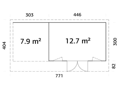 Zahradní domek Aurelia 12,7 + 7,9  m2 (hliníková okna a dveře)