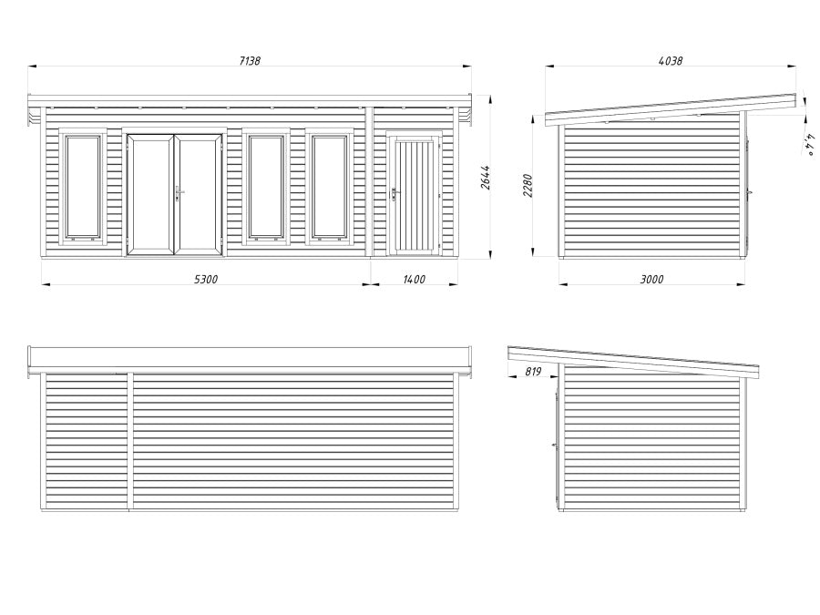 Zahradní domek Aurelia 19,2  m2 (hliníková okna a dveře)