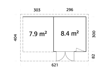 Zahradní domek Aurelia 8,4 + 7,9  m2 (hliníková okna a dveře)