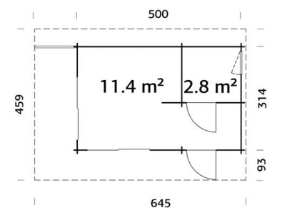 Zahradní domek Cecilia 14,2 m2 s posuvnými dveřmi s dvojitým sklem
