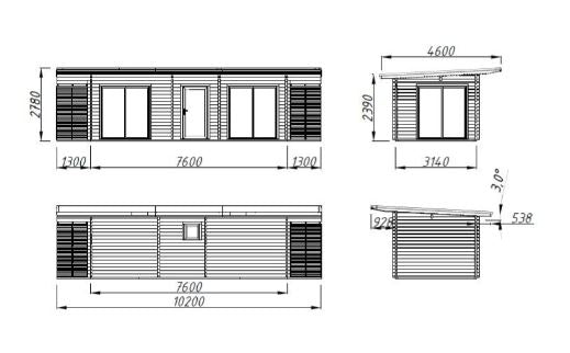 Zahradní domek Cecilia 21,8 m2 s posuvnými dveřmi s dvojitým sklem