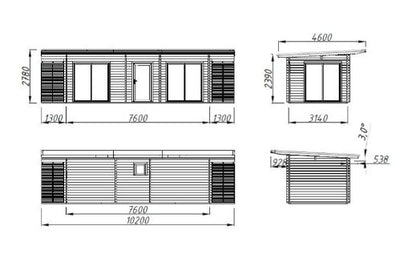 Zahradní domek Cecilia 21,8 m2 s posuvnými dveřmi s dvojitým sklem