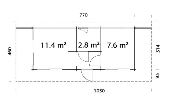 Zahradní domek Cecilia 21,8 m2 s posuvnými dveřmi s dvojitým sklem