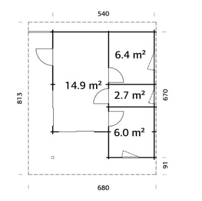 Zahradní domek Cecilia 30,0 m2 s posuvnými dveřmi s dvojitým sklem