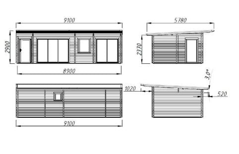 Zahradní domek Cecilia 32,0 m2 s posuvnými dveřmi s dvojitým sklem