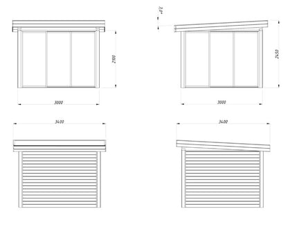 Zahradní domek Lenna 8,3 m2 s posuvnými dveřmi s dvojitým sklem
