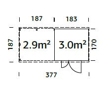 Zahradní domek s dřevníkem Leif 3,0 + 2,9  m2