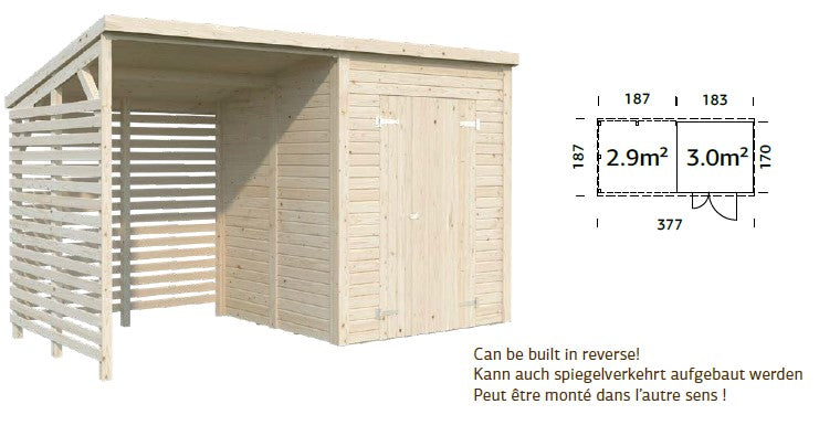 Zahradní domek s dřevníkem Leif 3,0 + 2,9  m2