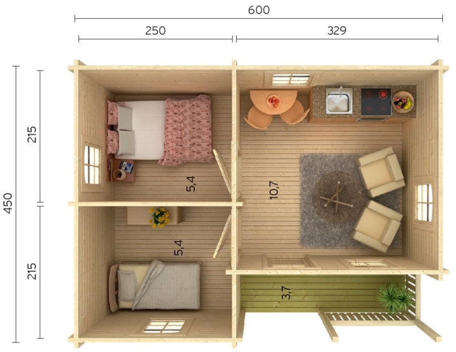 ZAHRADNÍ DOMEK Sandra 21,5 + 3,7 m2
