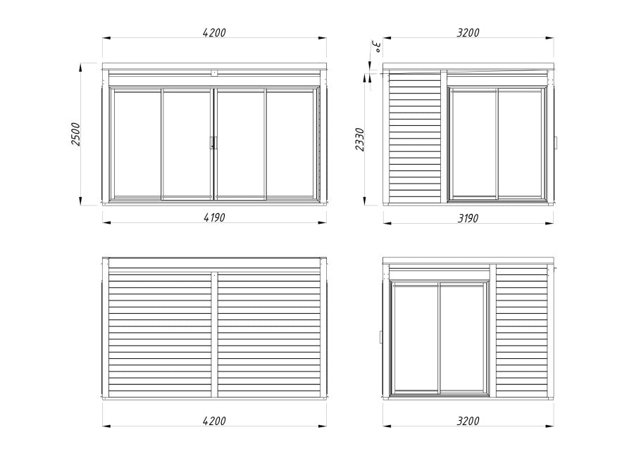 Zahradní domek Serena 12,6 m2 Set 2  s posuvnými dveřmi s dvojitým sklem